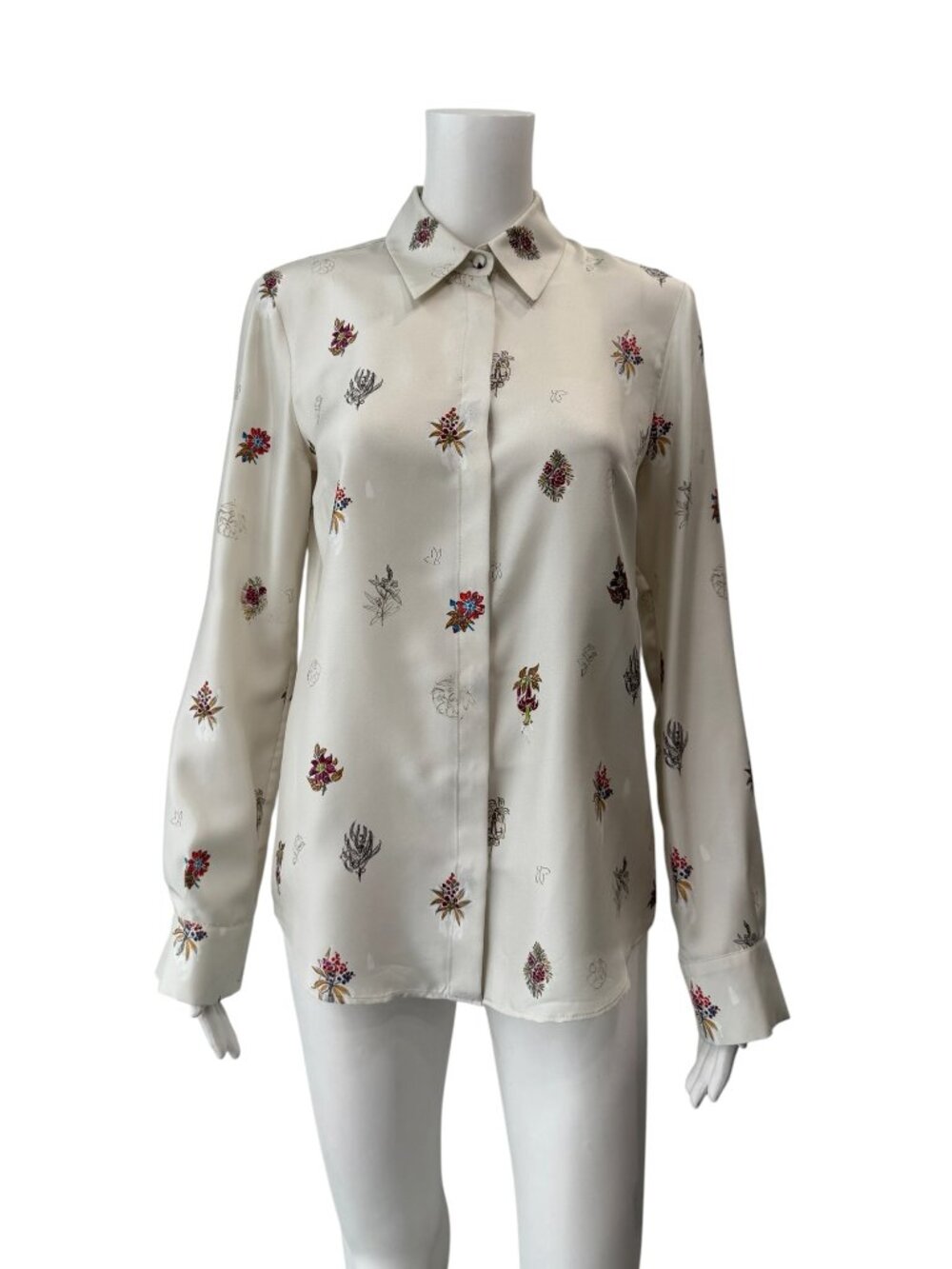 $990 Gabriela Hearst Ivory Floral Button Down Blouse Shirt size 40/8